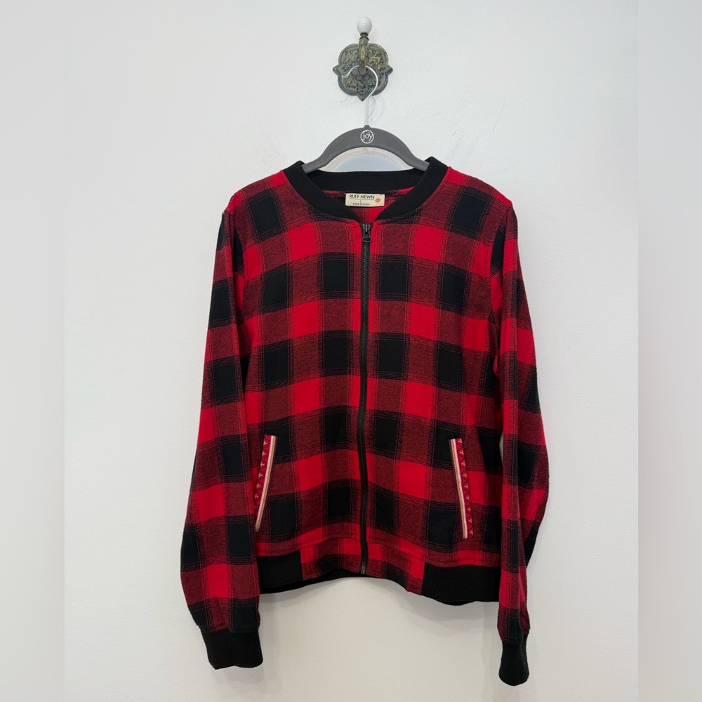 Ruff Hewn Red Buffalo Plaid Flannel Aztec Tapestry Contrast Jacket Women’s Large
